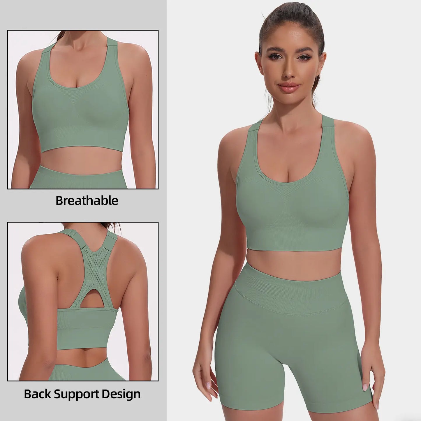 CHRLEISURE 3PCS Seamless Bra High Support for Workout Padded Racerback Sport Adjustable Sports Bras for Women Seamless Bra