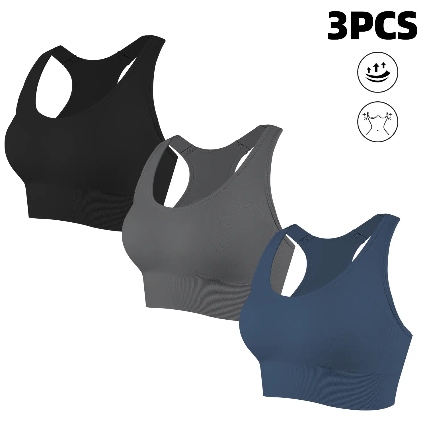 CHRLEISURE 3PCS Seamless Bra High Support for Workout Padded Racerback Sport Adjustable Sports Bras for Women Seamless Bra