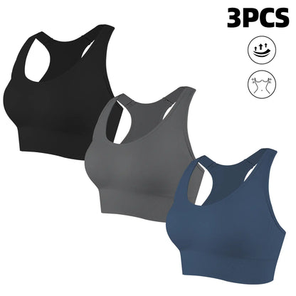 CHRLEISURE 3PCS Seamless Bra High Support for Workout Padded Racerback Sport Adjustable Sports Bras for Women Seamless Bra