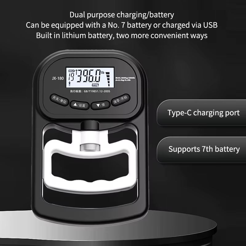 180Kg/396Lb Grip Strength Meter for Men and Women Tester Digital Hand Dynamometer Training USB LCD Screen Strength Training