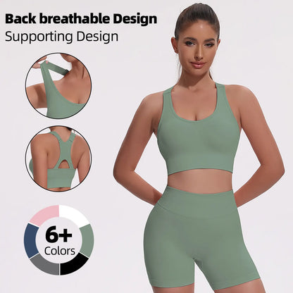 CHRLEISURE 3PCS Seamless Bra High Support for Workout Padded Racerback Sport Adjustable Sports Bras for Women Seamless Bra
