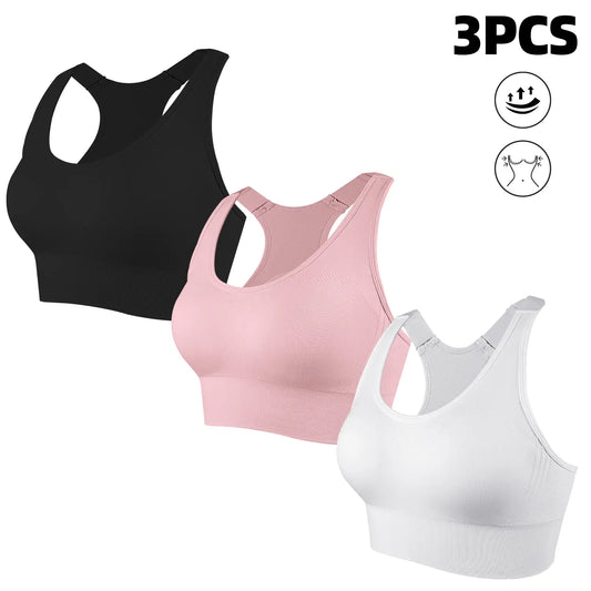 CHRLEISURE 3PCS Seamless Bra High Support for Workout Padded Racerback Sport Adjustable Sports Bras for Women Seamless Bra