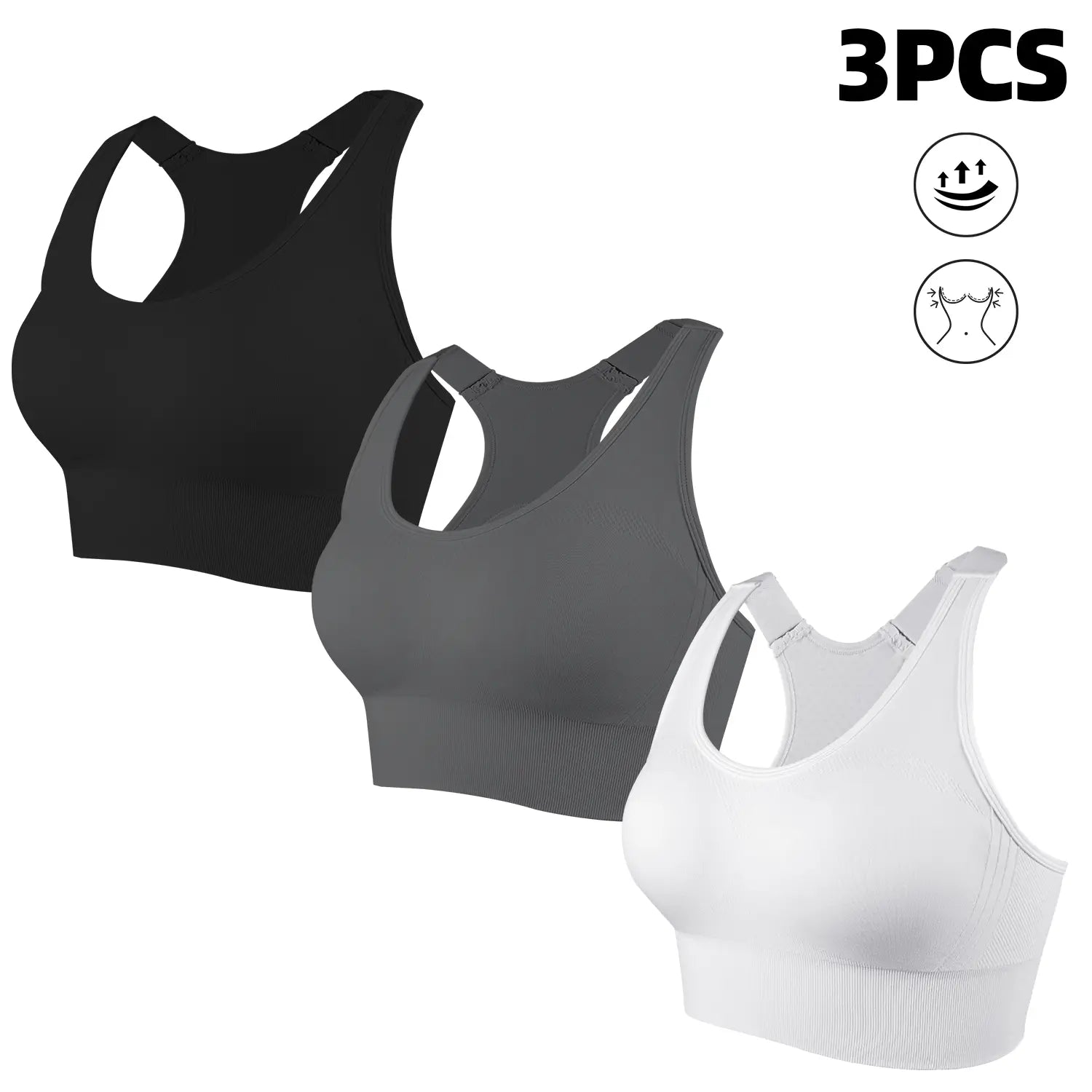 CHRLEISURE 3PCS Seamless Bra High Support for Workout Padded Racerback Sport Adjustable Sports Bras for Women Seamless Bra